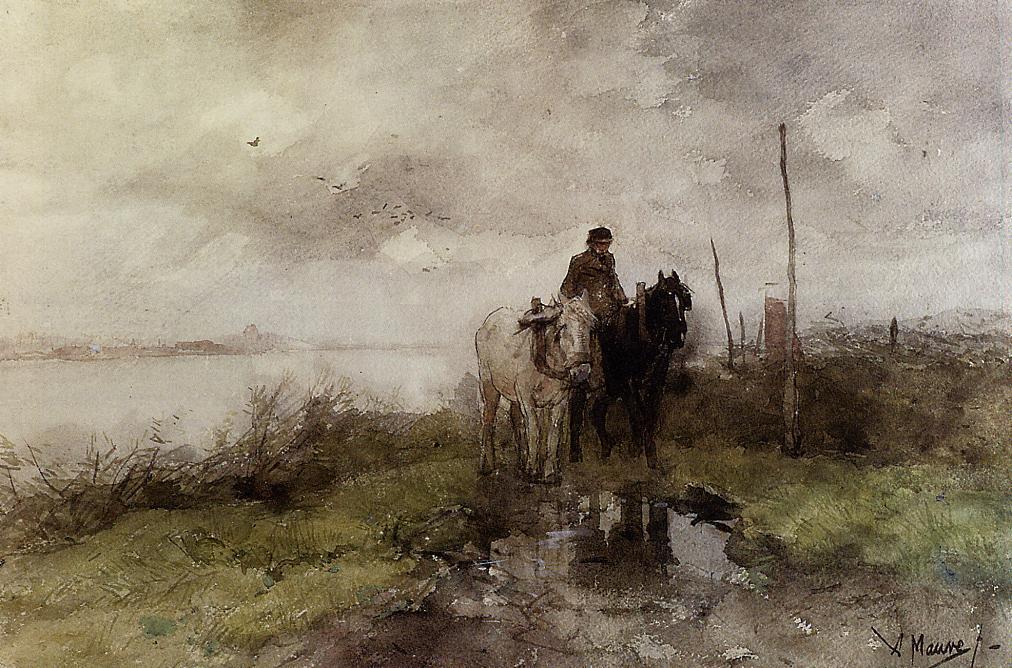 The Country Road, vintage artwork by Anton Mauve, 12x8" (A4) Poster