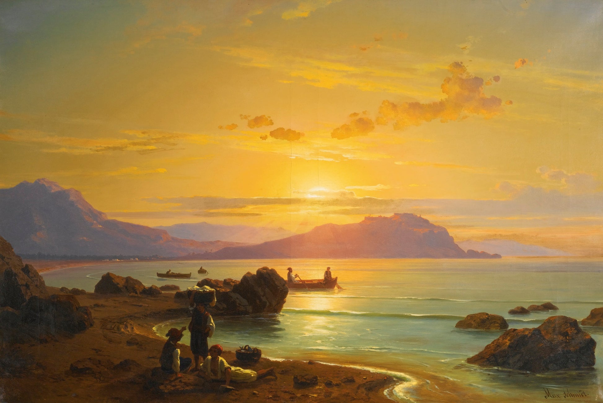 Fishermen near Abaya, Asia Minor, vintage artwork by Max Schmidt, A3 (16x12") Poster Print