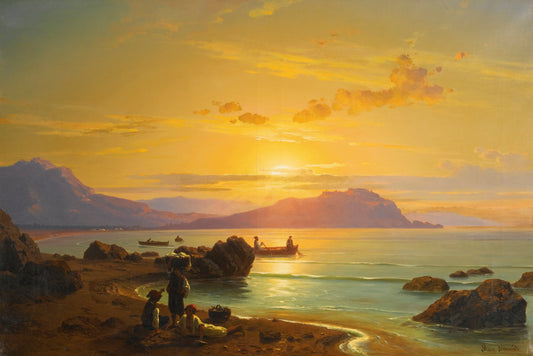 Fishermen near Abaya, Asia Minor, vintage artwork by Max Schmidt, A3 (16x12") Poster Print