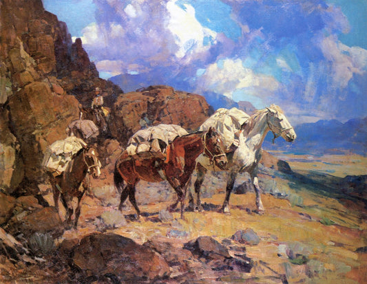 Pack Horses from Rim Rock Ranch, vintage artwork by Frank Tenney Johnson, 12x8" (A4) Poster