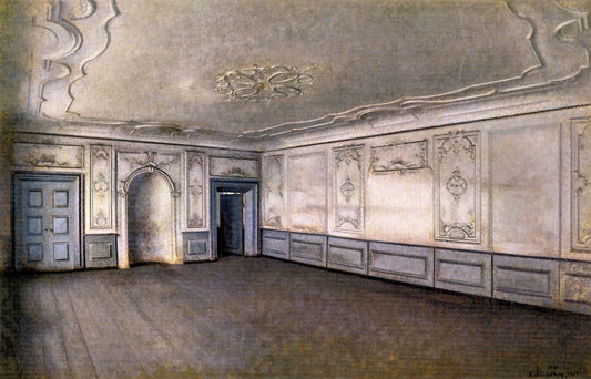 Interior of the Great Hall in Lindegaarden, vintage artwork by Vilhelm Hammershøi, 12x8" (A4) Poster