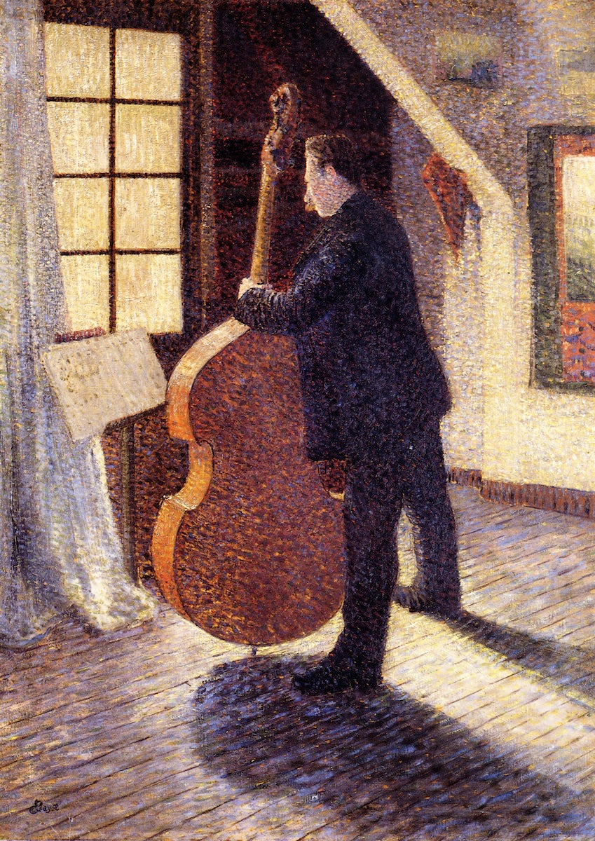 Bass Player Practicing, vintage artwork by Louis Hayet, 12x8" (A4) Poster