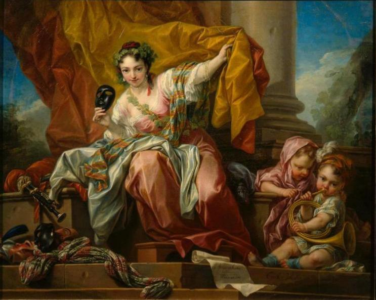 Allegory of Comedy, vintage artwork by Carle van Loo, 12x8" (A4) Poster