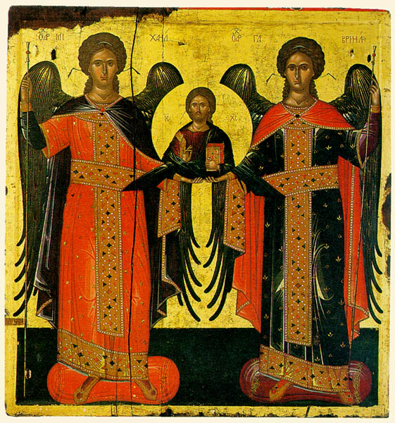 The Congregation of the Archangels, vintage artwork by Angelos Akotantos, 12x8" (A4) Poster