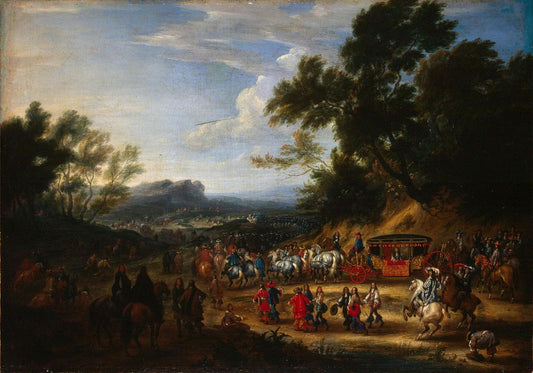 Louis XIV Travelling, vintage artwork by Adam Frans van der Meulen, 12x8" (A4) Poster