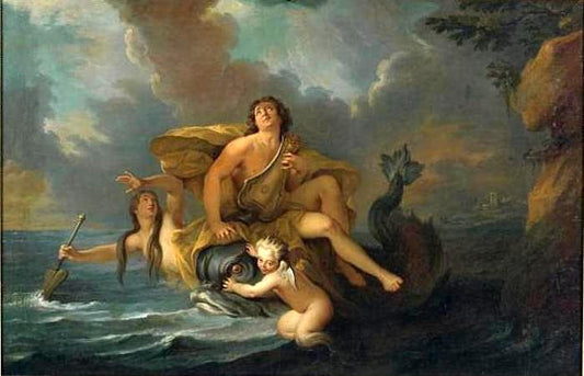 Arion on a Sea Horse and Playing Lyra, vintage artwork by Noël-Nicolas Coypel III, 12x8" (A4) Poster