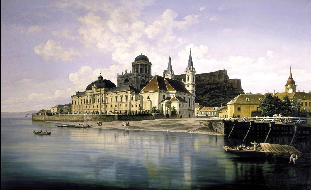 Esztergom, Víziváros, vintage artwork by Hubert Sattler, A3 (16x12") Poster Print