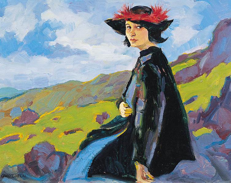 Portrait of a woman in a hat by Gustav Gwozdecki,16x12(A3) Poster