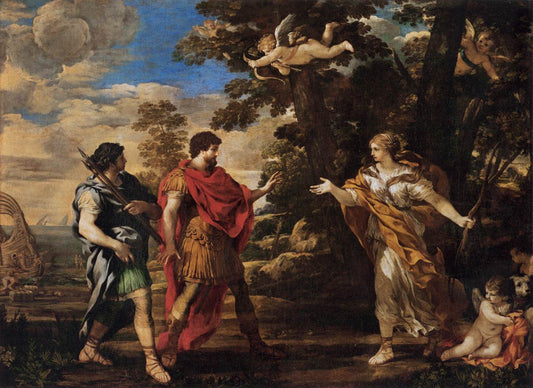 Venus as Huntress Appears to Aeneas, vintage artwork by Pietro da Cortona, 12x8" (A4) Poster