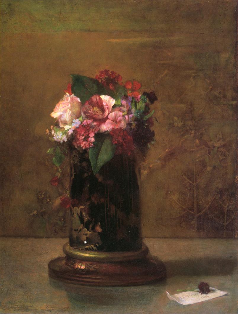 Flowers in a Japanese Vase, vintage artwork by John La Farge, 12x8" (A4) Poster