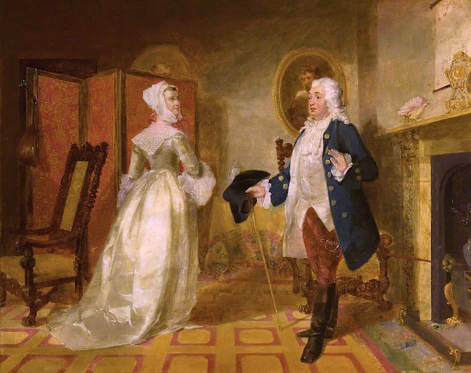 The Laird of Cockpen and Mistress Jean, vintage artwork by Sir John Watson Gordon, A3 (16x12") Poster Print