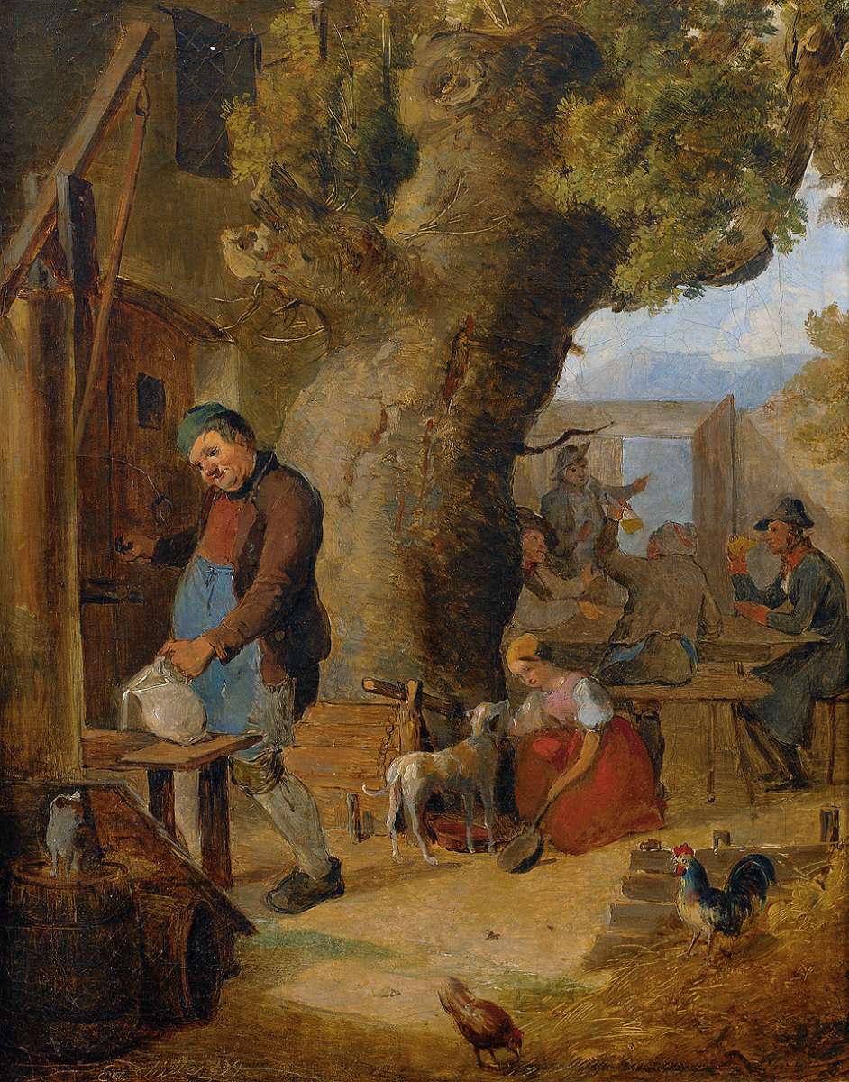 Tavern Garden on a Summer Day, vintage artwork by Eduard Ritter, A3 (16x12") Poster Print