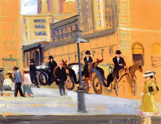 Lined up for Business, outside the Plaza, vintage artwork by George Luks, 12x8" (A4) Poster