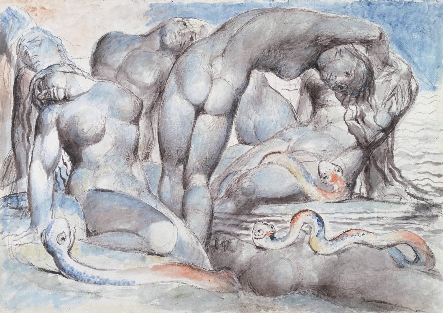 The Punishment of the Thieves, vintage artwork by William Blake, 12x8" (A4) Poster