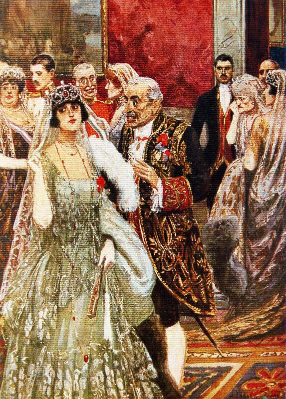 A Beauty Admired by  a Gallant Diplomat, vintage artwork by Adolfo Lozano Sidro, 12x8" (A4) Poster