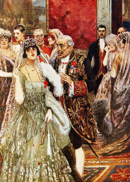 A Beauty Admired by  a Gallant Diplomat, vintage artwork by Adolfo Lozano Sidro, 12x8" (A4) Poster