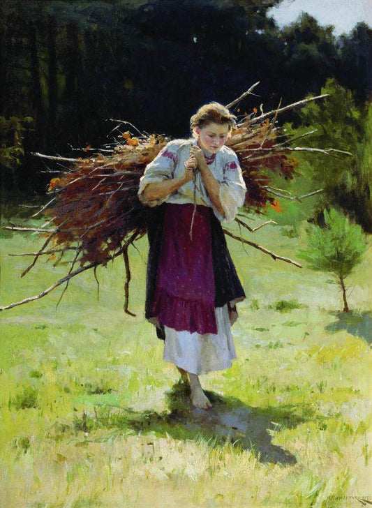 Returning from the Woods, vintage artwork by Nikolai Pimonenko, 12x8" (A4) Poster