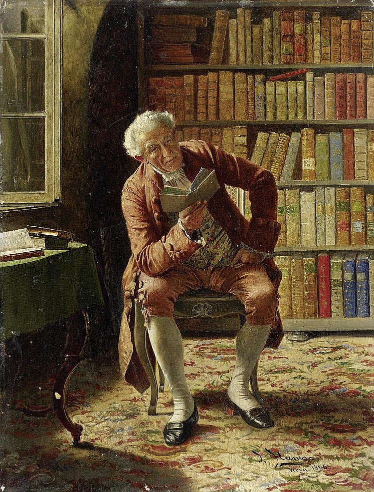 In the Library, vintage artwork by Johann Hamza, 12x8" (A4) Poster