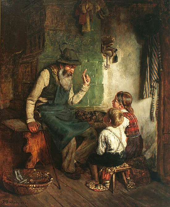 The Story Teller, vintage artwork by Ludwig Knaus, 12x8" (A4) Poster