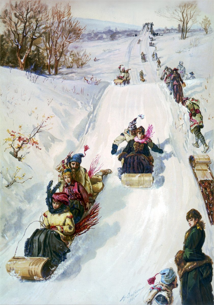 Tobogganing, vintage artwork by Henry Sandham, 12x8" (A4) Poster
