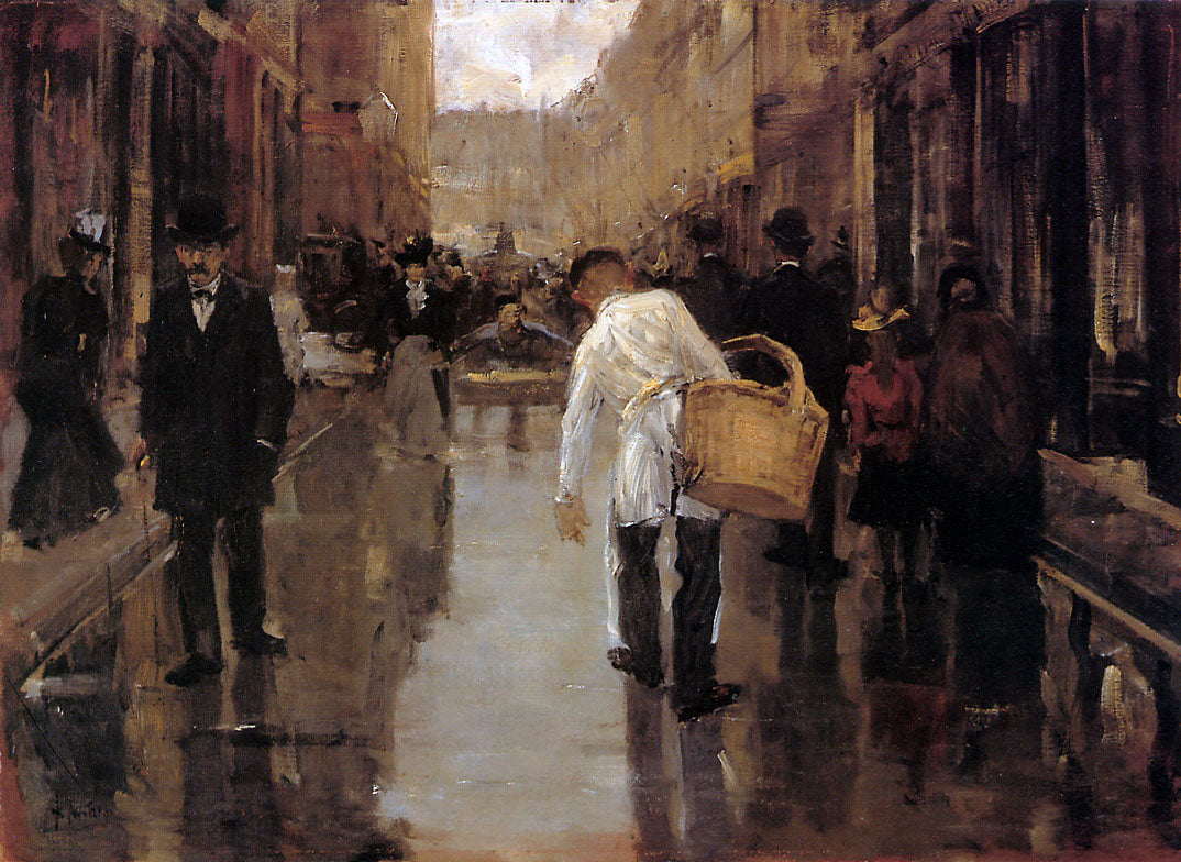 Butchers Boy In Street Den Haag, vintage artwork by Floris Arntzenius, 12x8" (A4) Poster