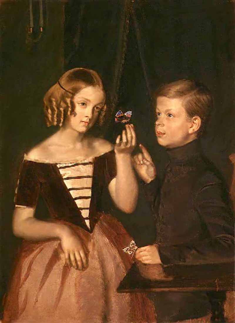 Portrait of the Zherbin Children, vintage artwork by Pavel Fedotov, A3 (16x12") Poster Print