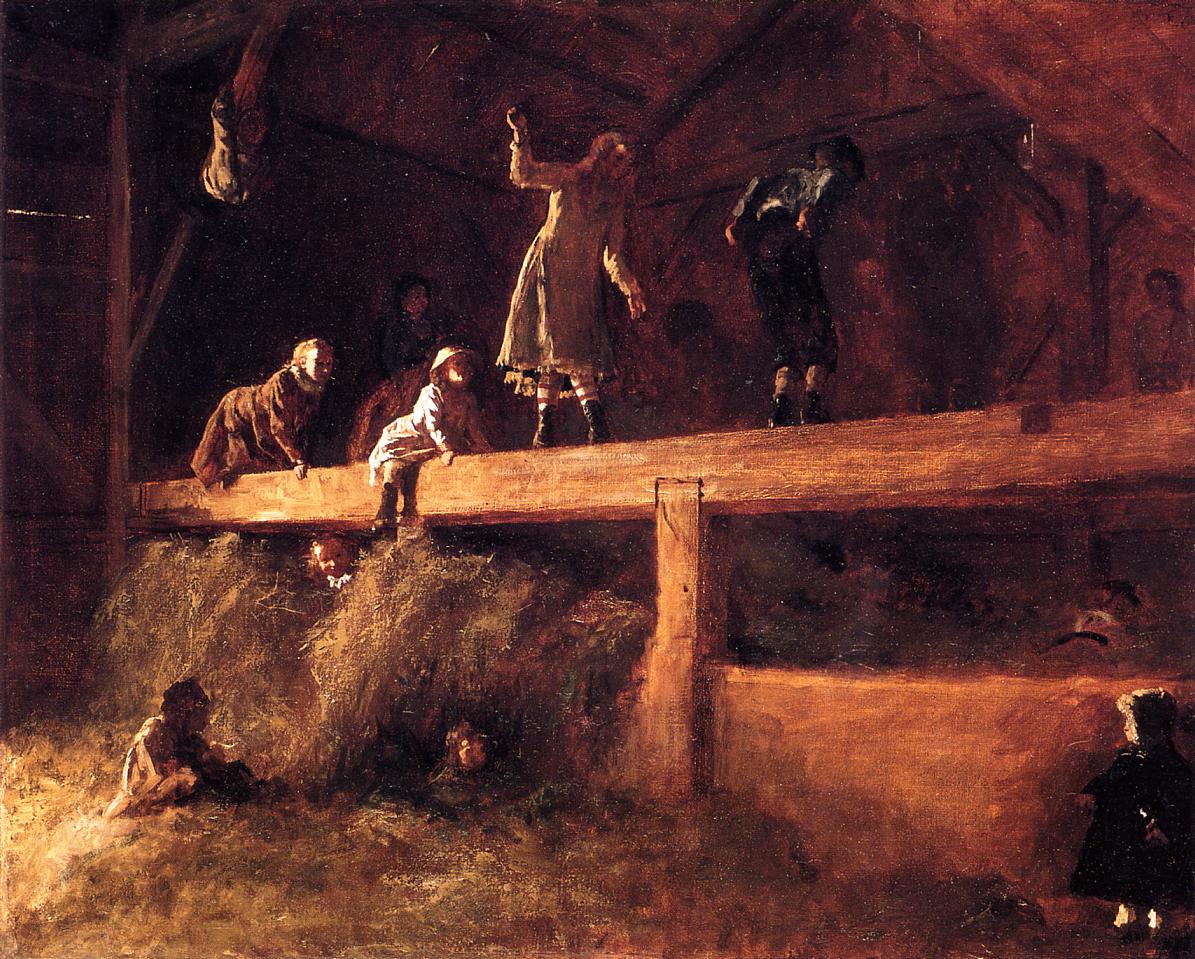 In the Hayloft, vintage artwork by Eastman Johnson, 12x8" (A4) Poster