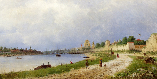 A View of Pskov along the River Velikaja, vintage artwork by Piotr Petrovitsch Vereshchagin, 12x8" (A4) Poster