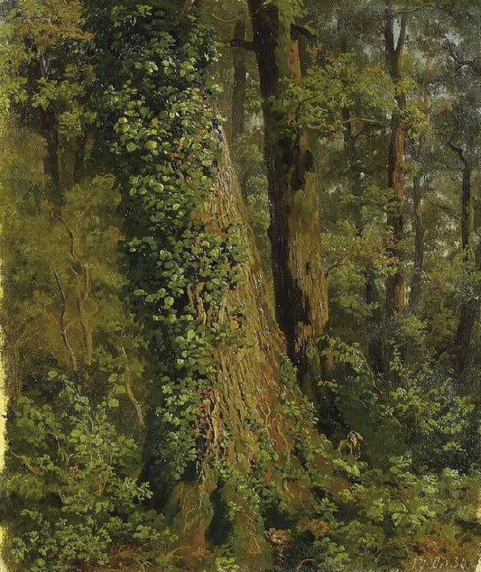 In the Oak Forest, vintage artwork by Robert Zünd, 12x8" (A4) Poster