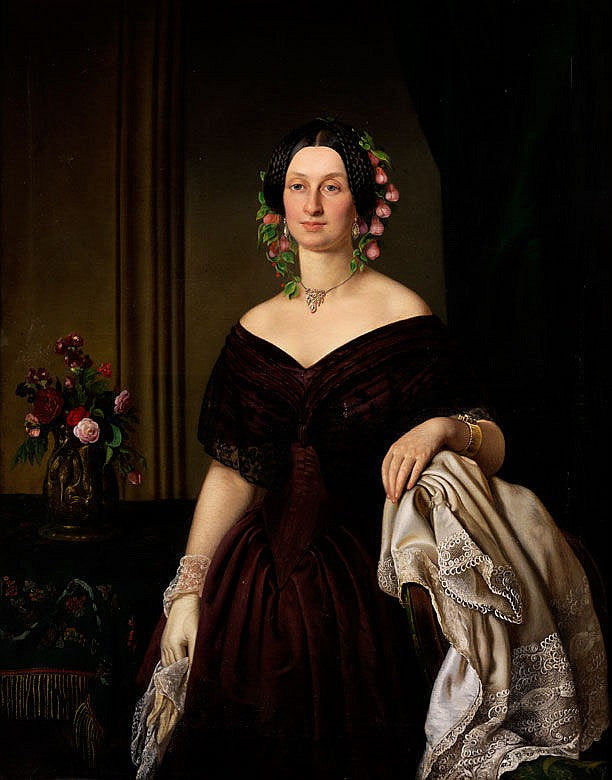Portrait of Elisabeth Freifrau von Oefele, vintage artwork by Joseph Karl Stieler, 12x8" (A4) Poster