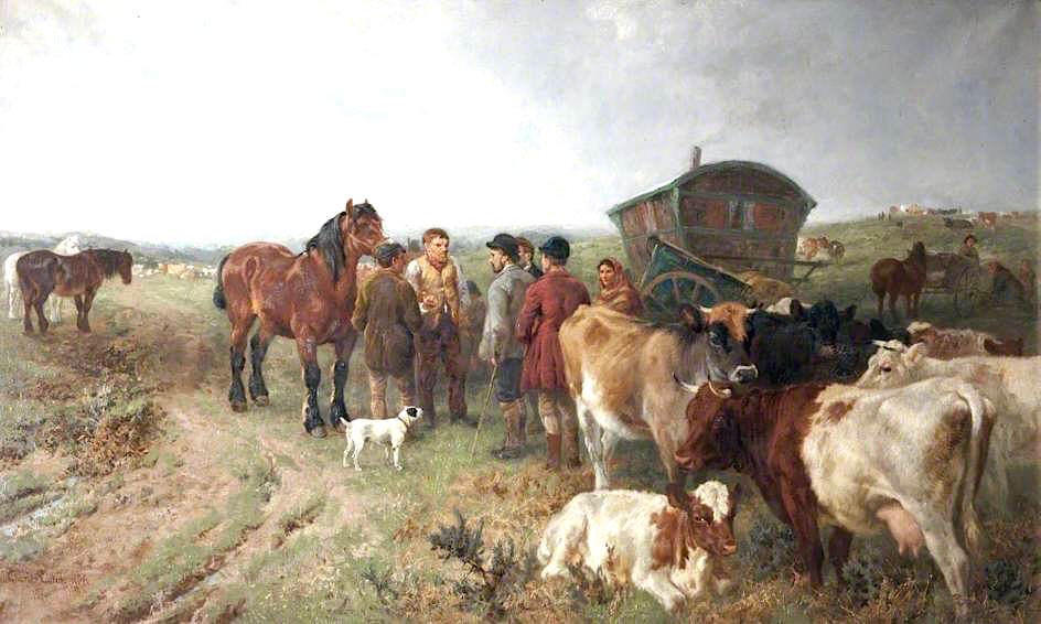 Gypsies with Cattle and Horses, vintage artwork by Charles Collins, II, 12x8" (A4) Poster