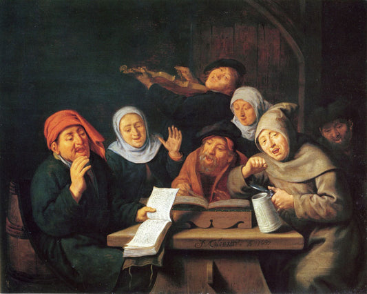 Merry Company at a Table, vintage artwork by Jan Miense Molenaer, 12x8" (A4) Poster