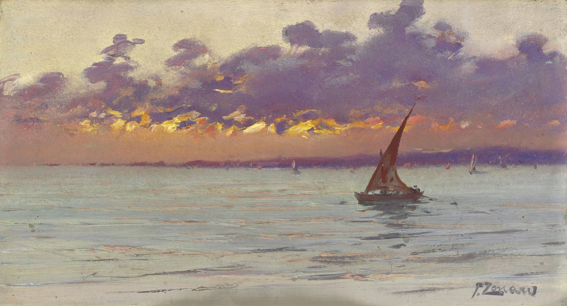 From the Patras - Seafront Sunset, vintage artwork by Fausto Zonaro, 12x8" (A4) Poster