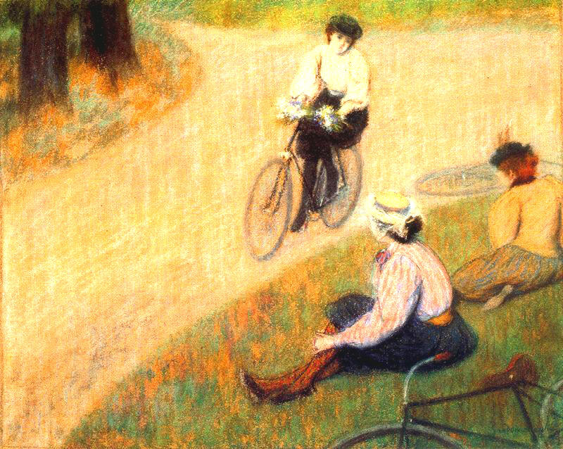 Bicycling, vintage artwork by Federico Zandomeneghi, 12x8" (A4) Poster