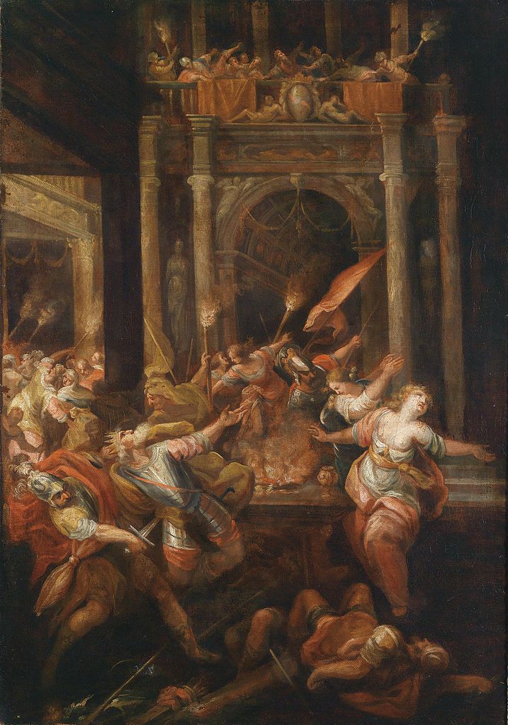 The Death of Priam, vintage artwork by Andrea Celesti, 12x8" (A4) Poster