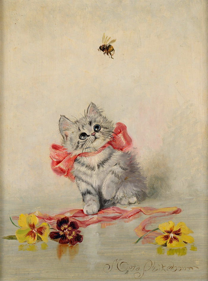 Little Kitten with the Hummel by Meta Plückebaum,16x12(A3) Poster