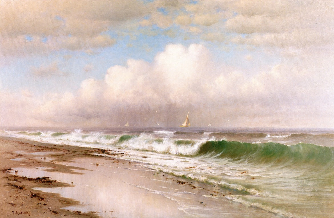 Afternoon on the Beach, vintage artwork by Francis A. Silva, 12x8" (A4) Poster