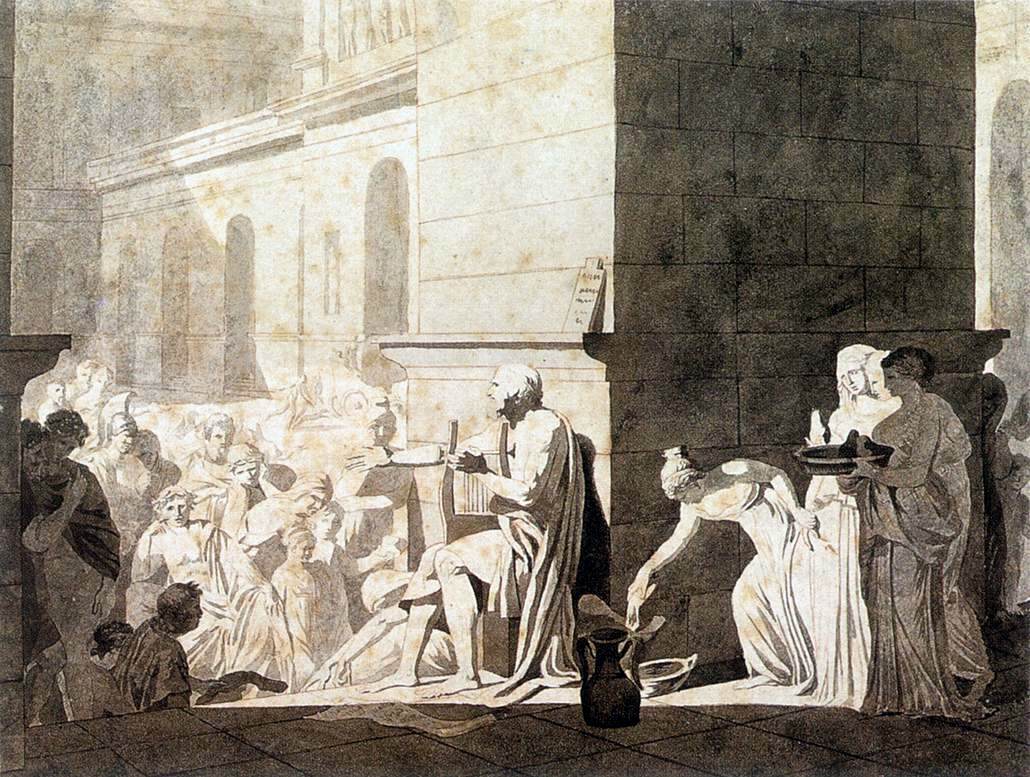 Homer Reciting his Verses to the Greeks, vintage artwork by Jacques-Louis David, 12x8" (A4) Poster