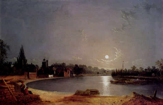 The Thames at Moonlight, Twickenham, vintage artwork by Henry Pether, 12x8" (A4) Poster
