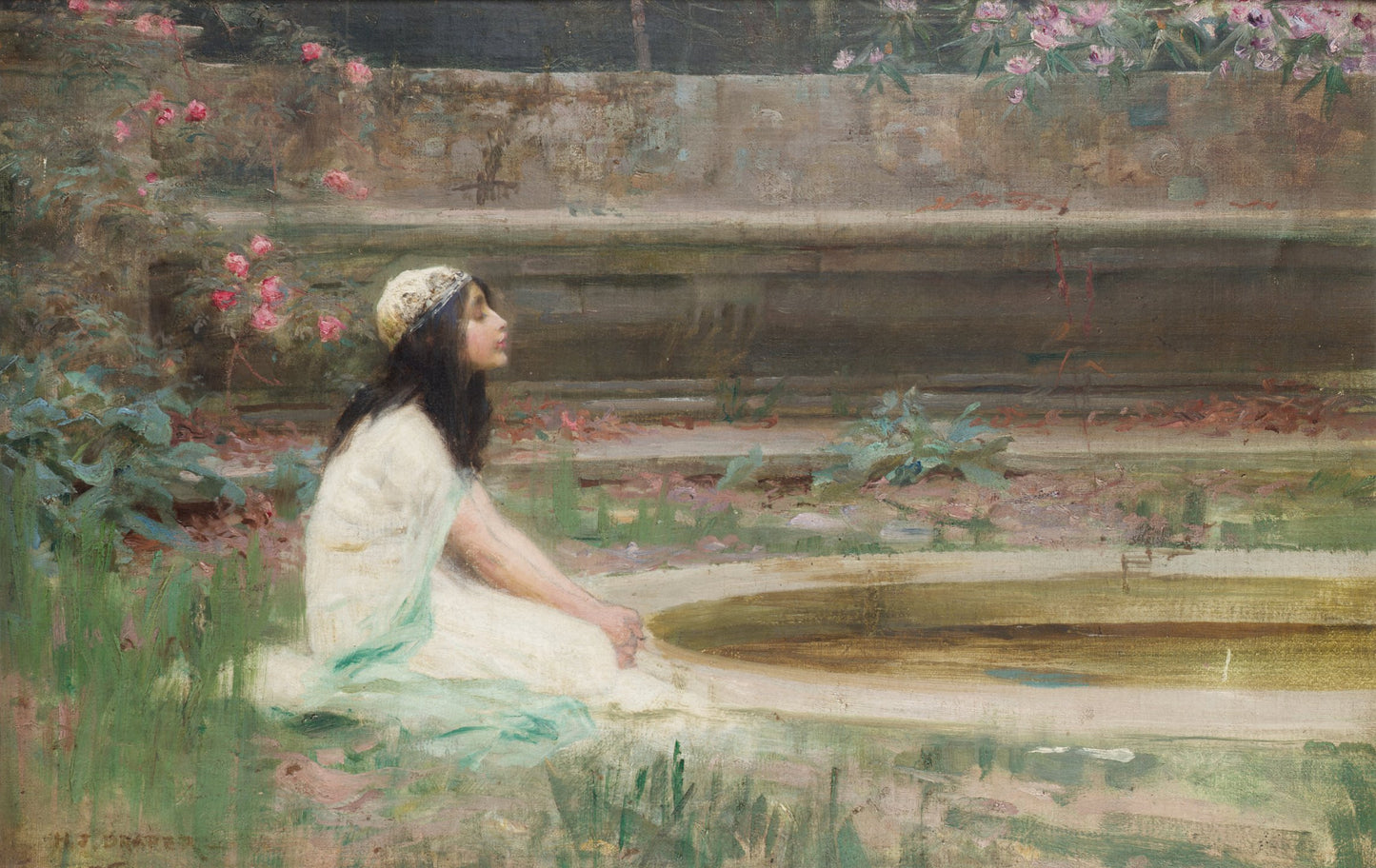 A Young Girl by a Pool by Herbert James Draper,A3(16x12")Poster
