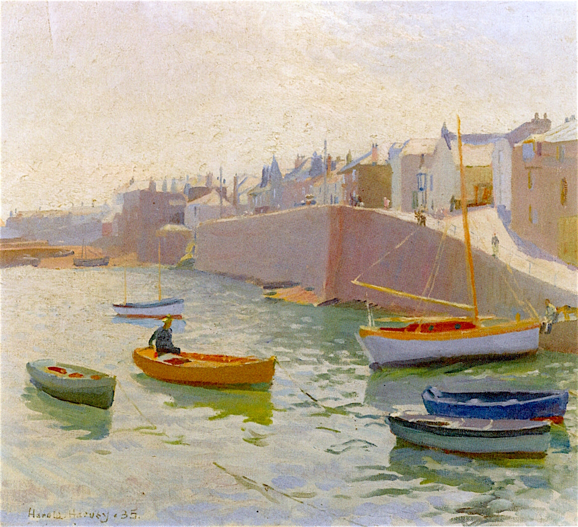 Morning, Newlyn Harbour by Harold Charles Francis Harvey,16x12(A3) Poster
