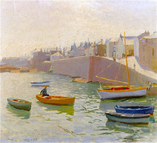 Morning, Newlyn Harbour by Harold Charles Francis Harvey,16x12(A3) Poster