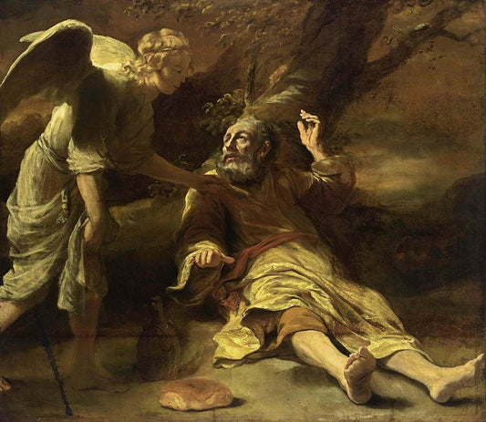 Elijah Fed by  an Angel, vintage artwork by Ferdinand Bol, 12x8" (A4) Poster