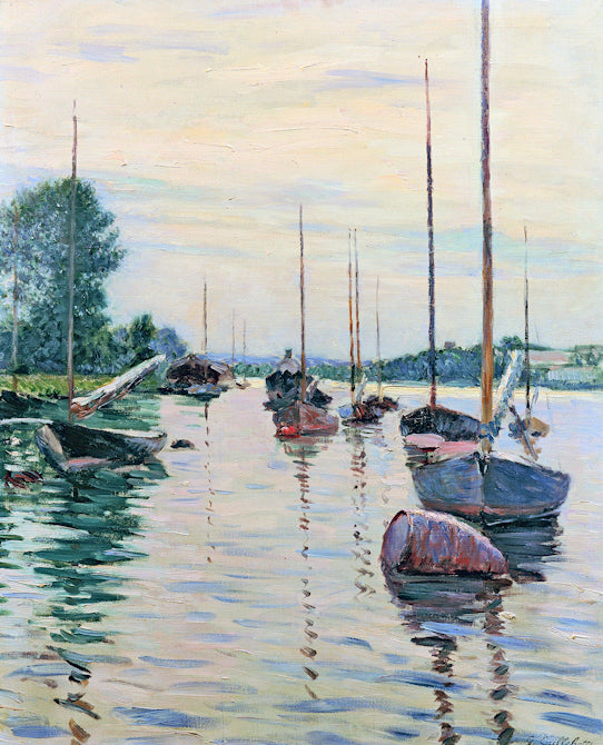 Boats Moored on the Seine, vintage artwork by Gustave Caillebotte, 12x8" (A4) Poster