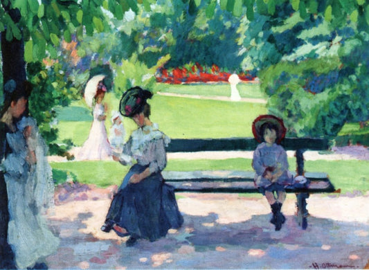 Reading, Luxembourg Garden, vintage artwork by Henri Ottmann, 12x8" (A4) Poster