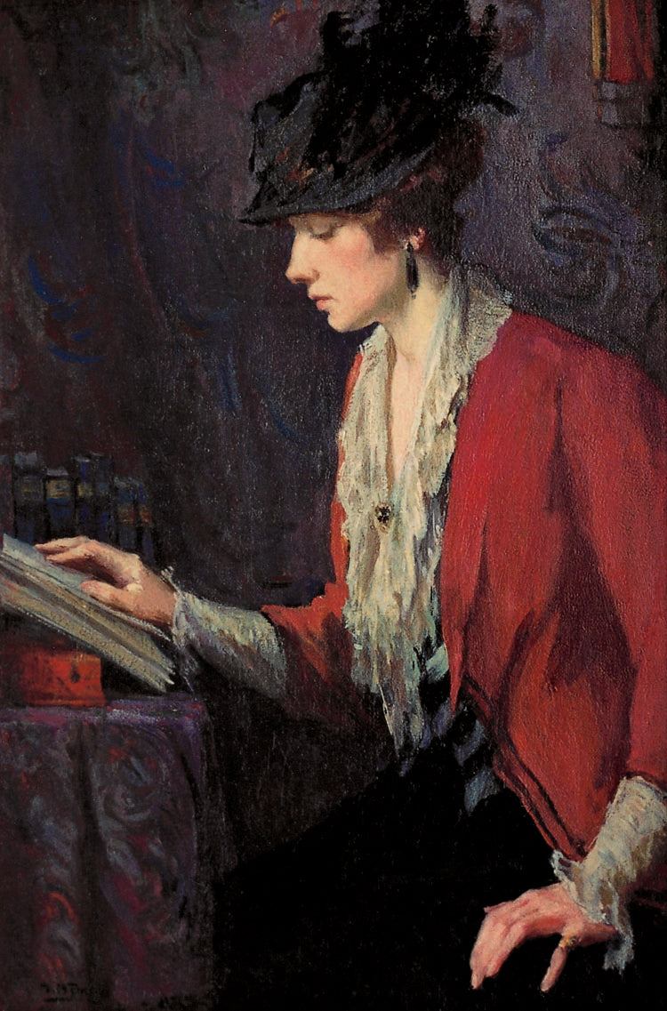 Lady in a Red Jacket, vintage artwork by Mary Bradish Titcomb, 12x8" (A4) Poster