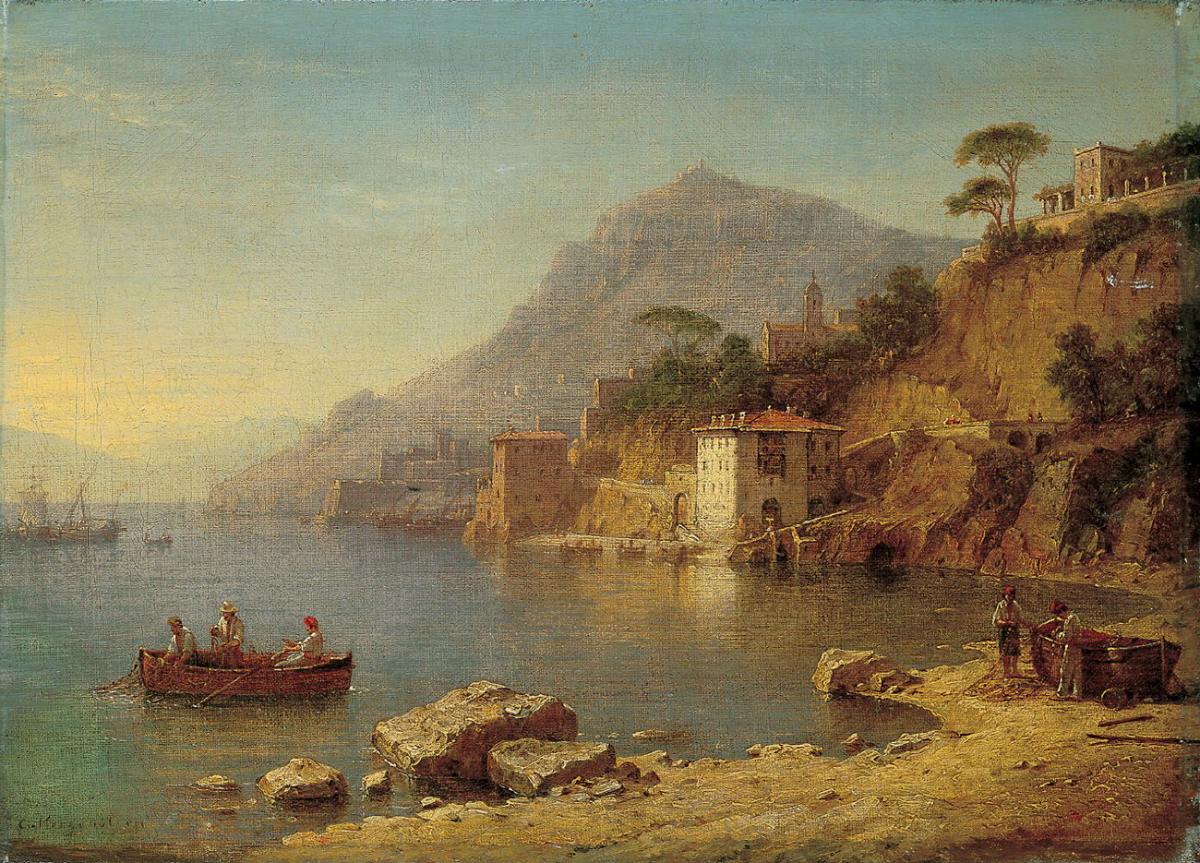 Harbour on the Ligurian Coast, vintage artwork by Carl Morgenstern, A3 (16x12") Poster Print