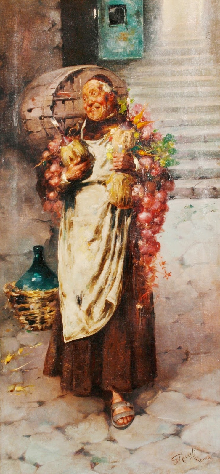 Monk with flask of wine by Giuseppe Aureli,A3(16x12")Poster