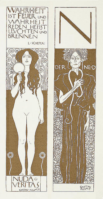 Nuda veritas/Der Neid, vintage artwork by Gustav Klimt, 12x8