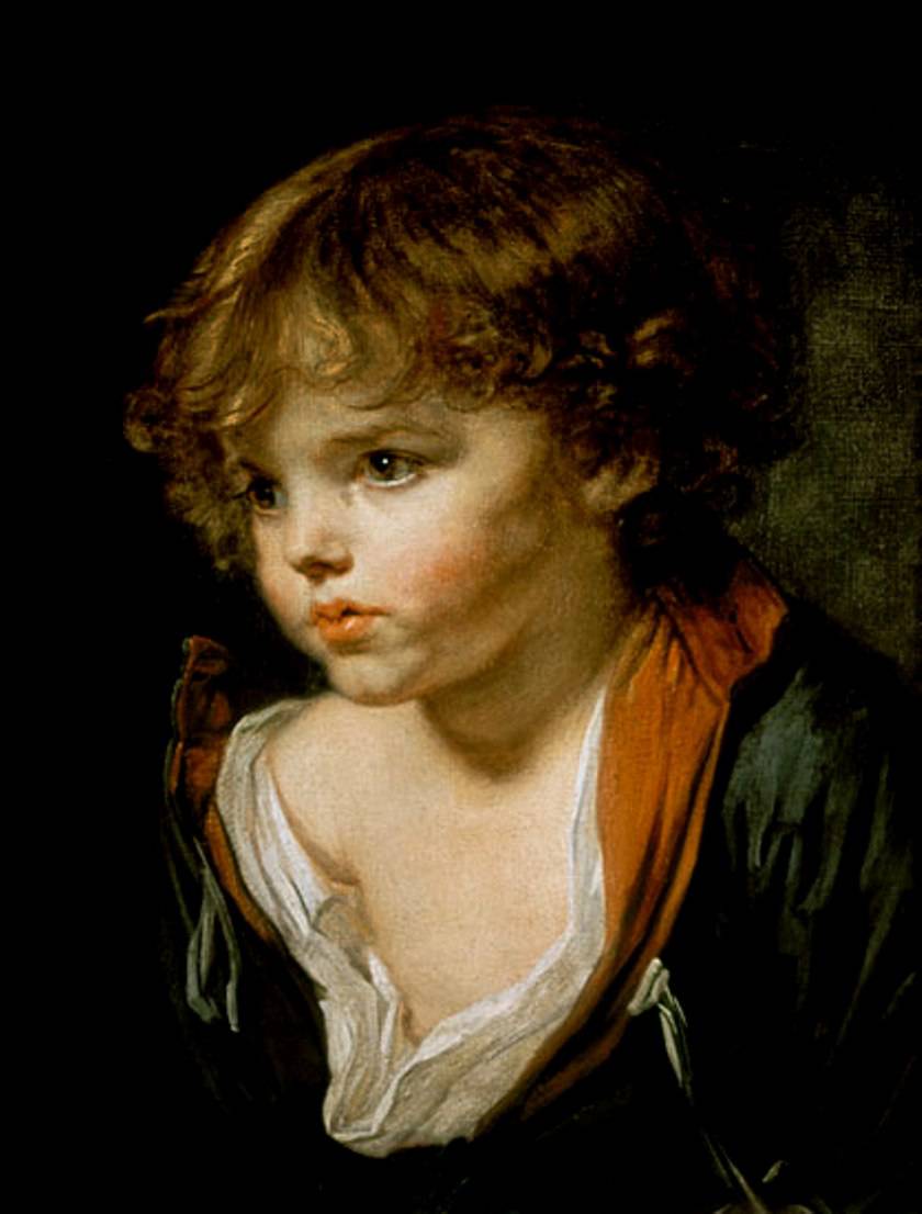 A Blond Haired Boy with an Open Shirt, vintage artwork by Jean-Baptiste Greuze, 12x8" (A4) Poster